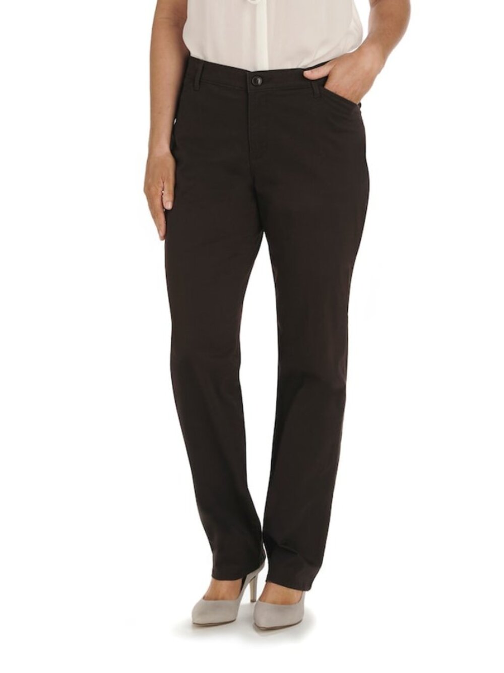 Women's Lee Relaxed Fit Straight-Leg Twill Pants, Size: 20 Short, Dark Brown